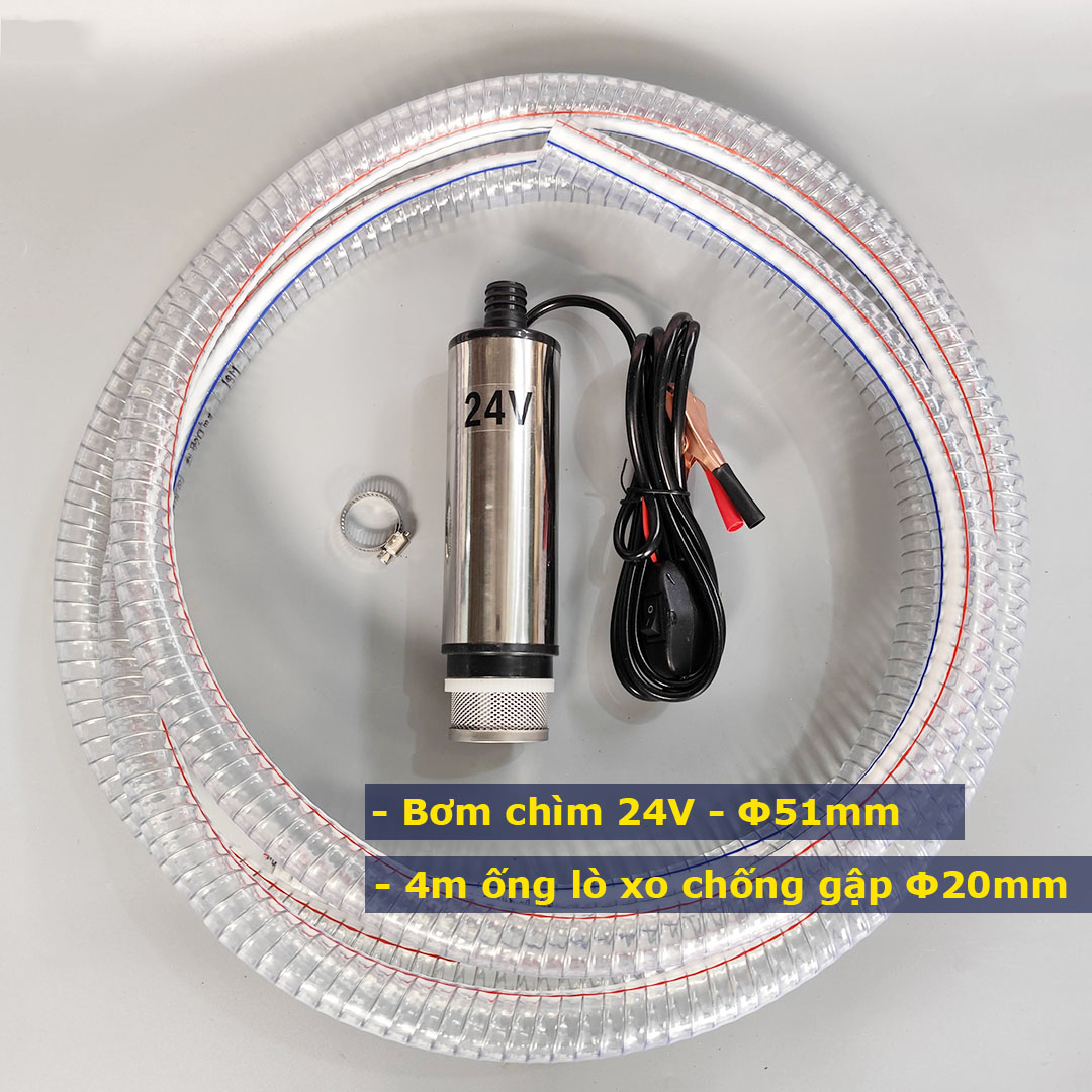 Bộ Máy Bơm Dầu thả chìm trong phi 12V 24V Phi Φ51mm - Bơm40L/phút