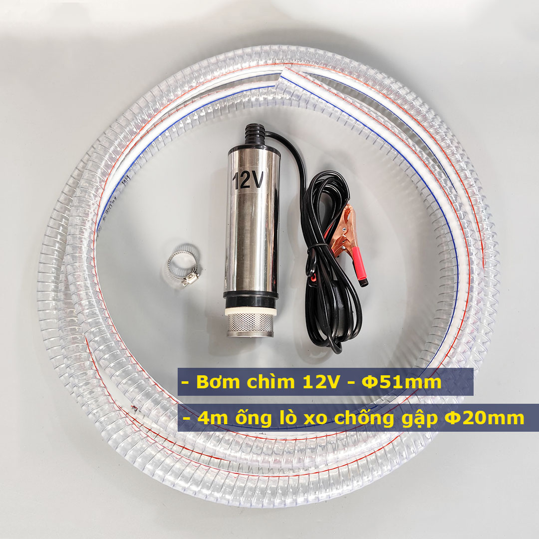 Bộ Máy Bơm Dầu thả chìm trong phi 12V 24V Phi Φ51mm - Bơm40L/phút
