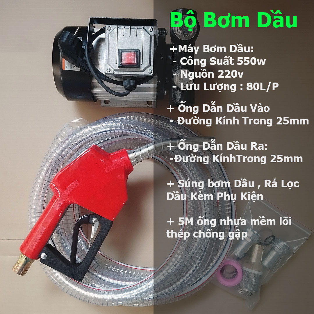 Máy bơm dầu 220V 550W Lưu lượng 60L/Phút - Máy bơm dầu Diesel bơm nhiên liệu
