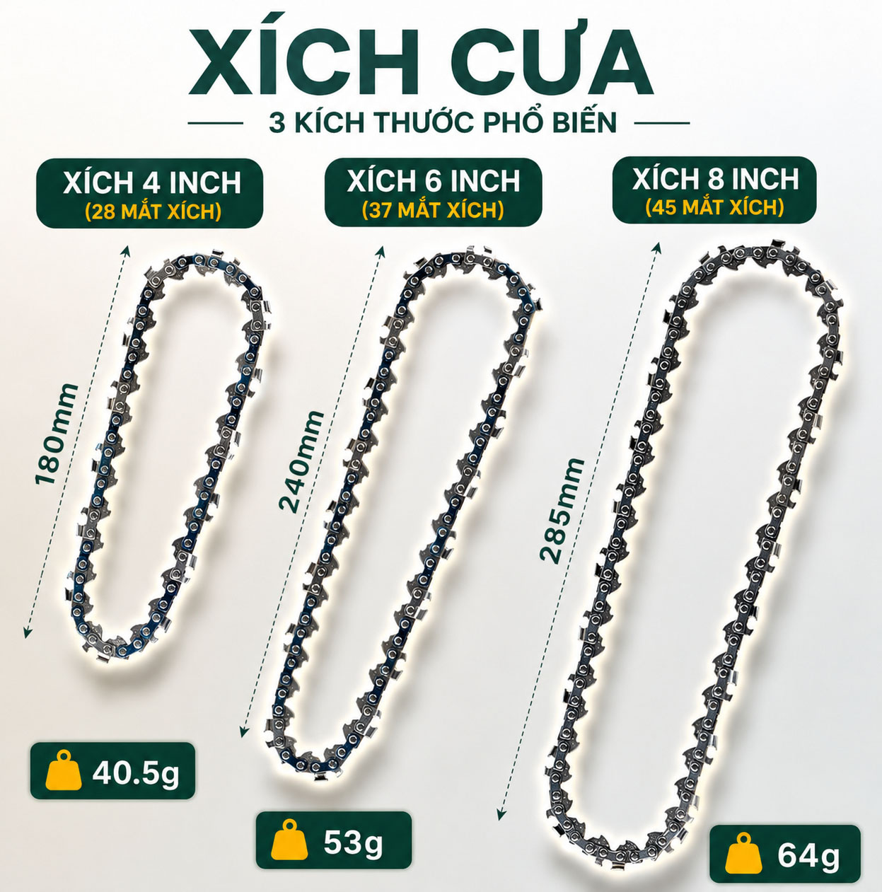 Lam Dây Xích Thay Thế 4inch - 6inch - 8inch Cho Máy Cưa Xích Chạy Pin & Bộ Chuyển Đổi Cưa Xích