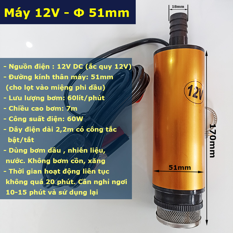 Bộ Máy Bơm Dầu Diesel Chìm Trong Phi 12V 24V Phi 51mm - Bơm tõm 40L/phút