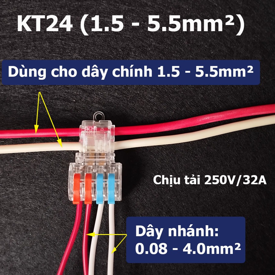 Cút nối dây điện nhanh không cần cắt dây KT22 KT24. Cút chia điện siêu nhanh chữ T
