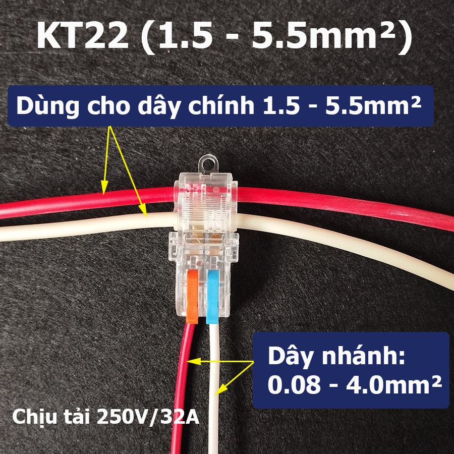 Cút nối dây điện nhanh không cần cắt dây KT22 KT24. Cút chia điện siêu nhanh chữ T