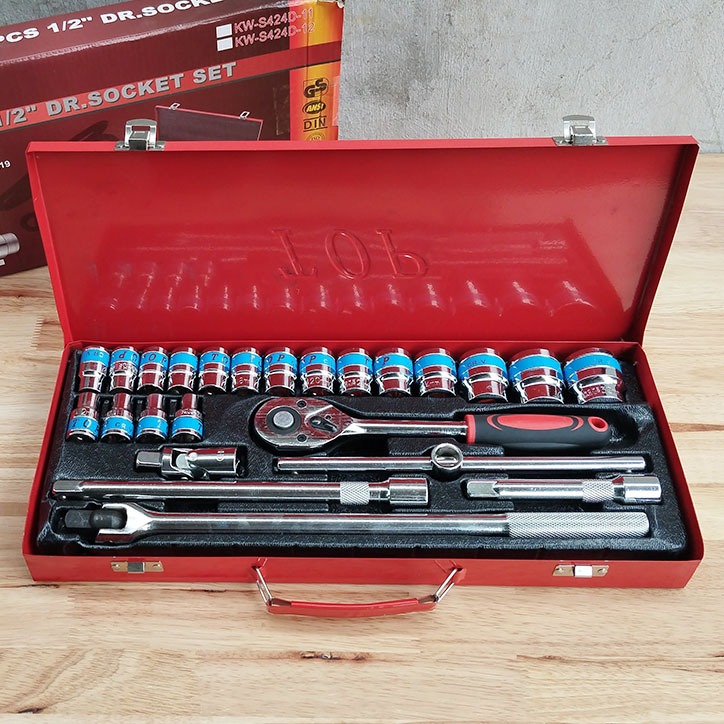 Bộ Đầu Tuýp Khẩu 24 chi tiết TOP Tiêu Chuẩn Đức Tthép CR-V hệ 1/2 In