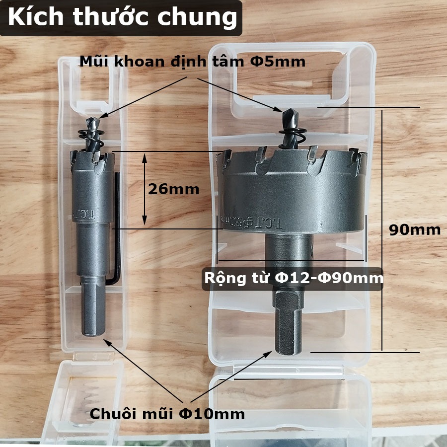 Mũi Khoét Inox | Sắt Đầu hợp kim TCT - Chuyên khoan khoét Inox các size từ 12mm - 90mm