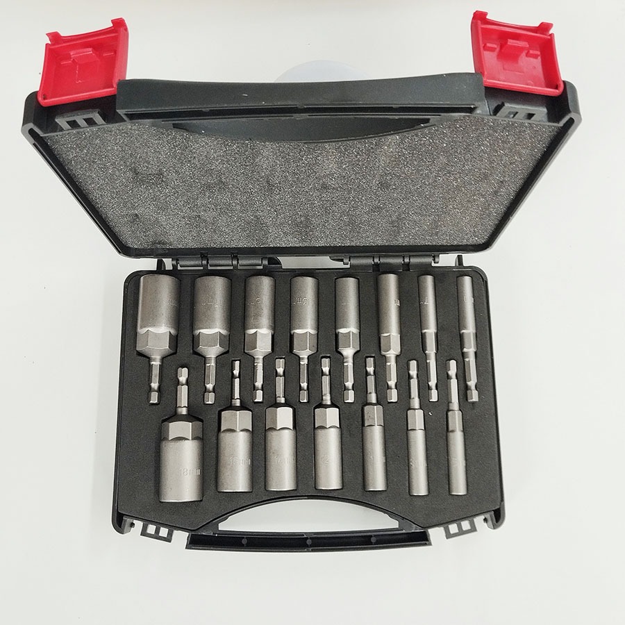 Bộ Đầu Khẩu Chụp Sâu Lòng Dài 80mm Chân Lục Giác Lắp Máy Khoan Bắn Vít 15 Chi Tiết