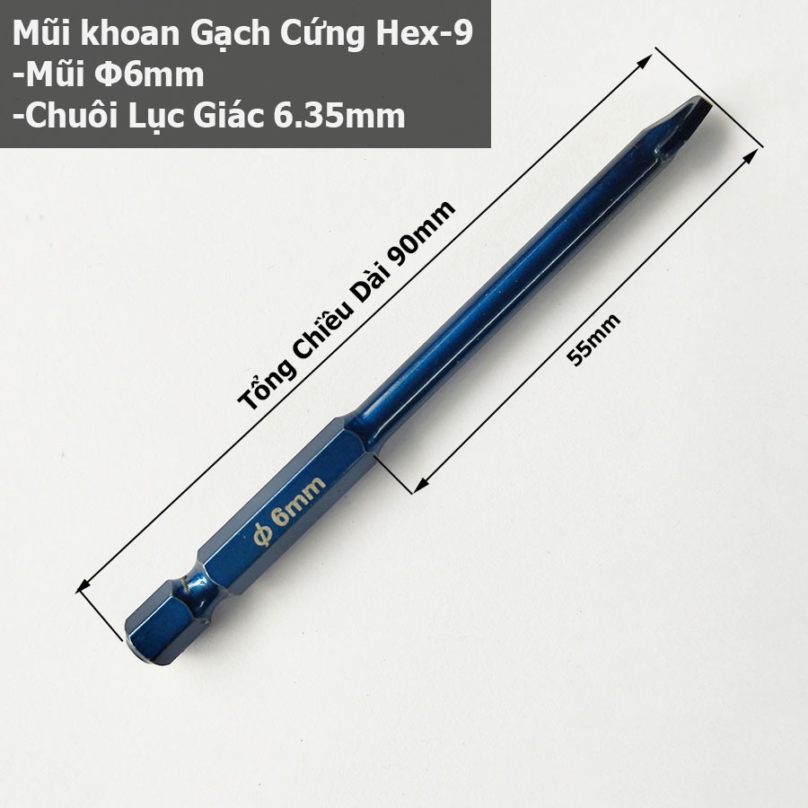 Mũi khoan gạch men cứng Hex-9 Mũi lệch tâm  Thẳng