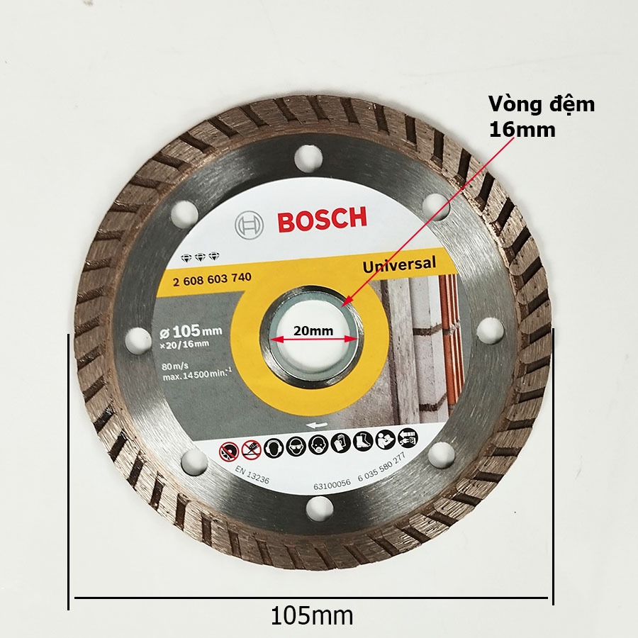 Đĩa cắt Gạch Đa Năng Kim Cương Turbo 105x16|20mm Thương Hiệu Đức Bosch Chính Hãng