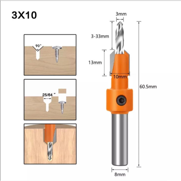 Mũi khoan doa âm vít gỗ 2 tầng - Thép HSS4341