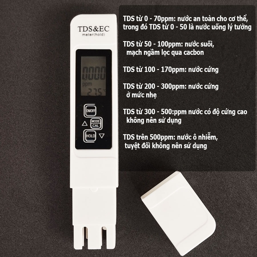 Máy Đo Kiểm Tra Nước Sạch PPM TDS&EC (Kèm Bao Da) - Bút Đo Thử Nước Sạch