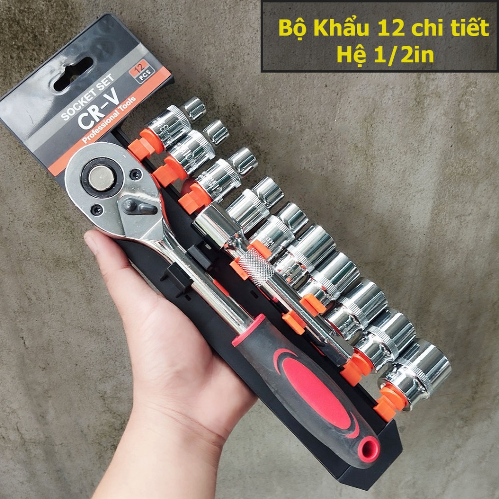 Bộ Khẩu SOCKET Gồm 12 Chi tiết từ 8 - 24mm Hệ 1/2 và 1/4