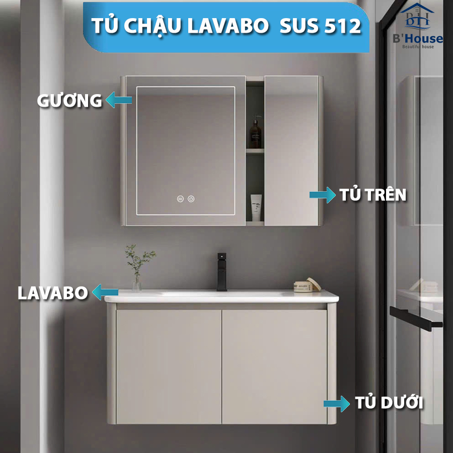 Bộ Tủ Gương Phòng Tắm, Tủ Lavabo Đẹp, Tủ Lavabo Phòng Tắm SUS 512