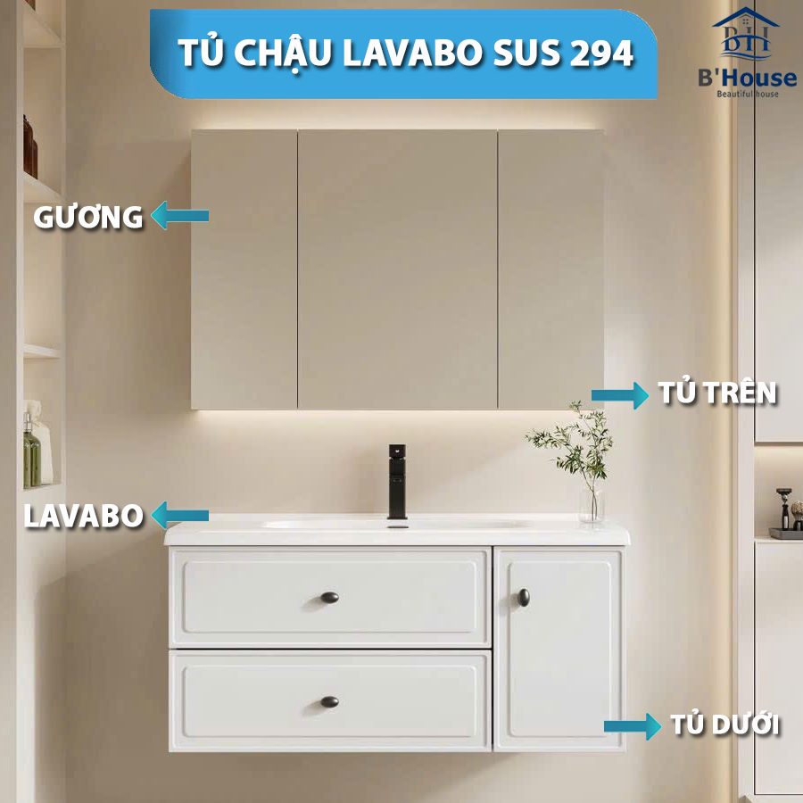 Bộ Tủ Gương Phòng Tắm, Tủ Lavabo Đẹp, Tủ Lavabo Phòng Tắm SUS 294