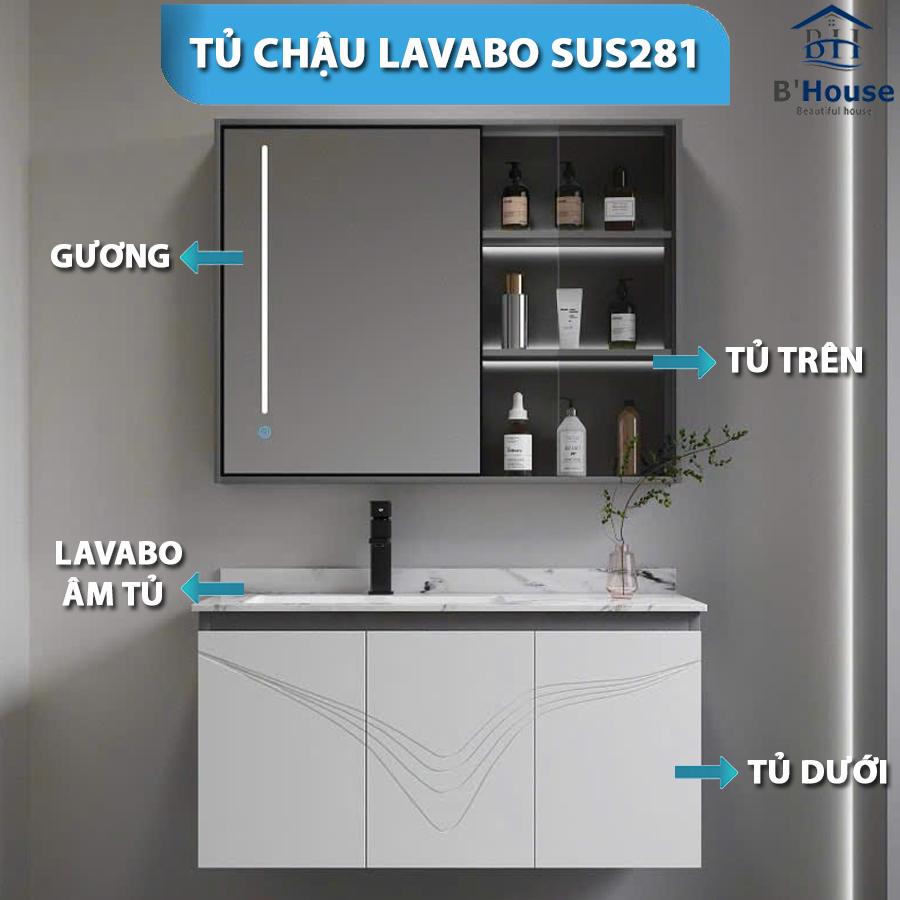 Bộ Tủ Gương Phòng Tắm, Tủ Lavabo Đẹp, Tủ Lavabo Phòng Tắm SUS 281