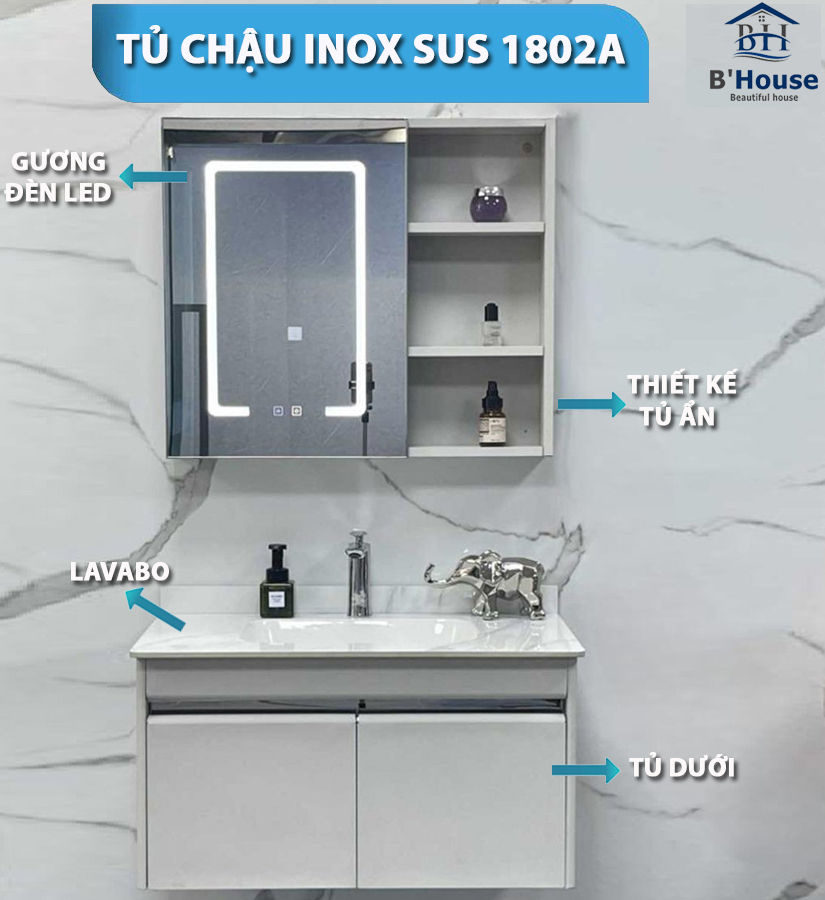 Tủ Gương Phòng Tắm, Tủ Lavabo Đẹp, Tủ Lavabo Phòng Tắm SUS 1802A