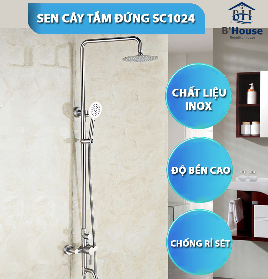Sen cây tắm đứng inox SUS 304 Sc 1024