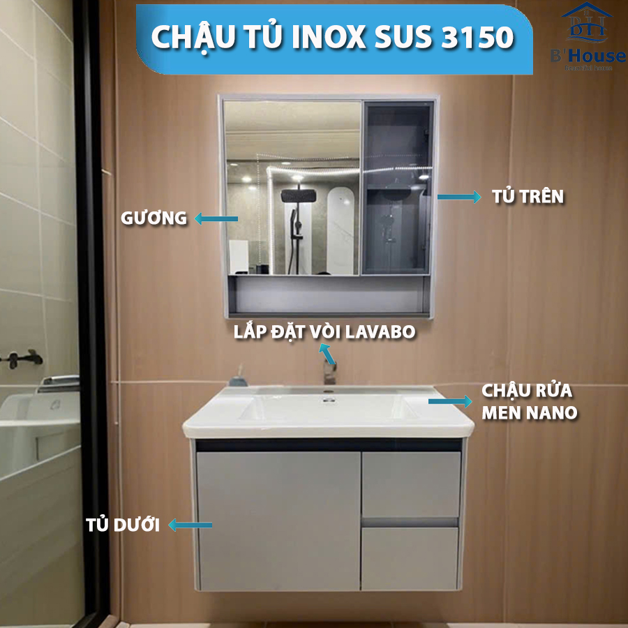 Tủ Gương Phòng Tắm, Tủ Lavabo Đẹp, Tủ Lavabo Phòng Tắm SUS 3105
