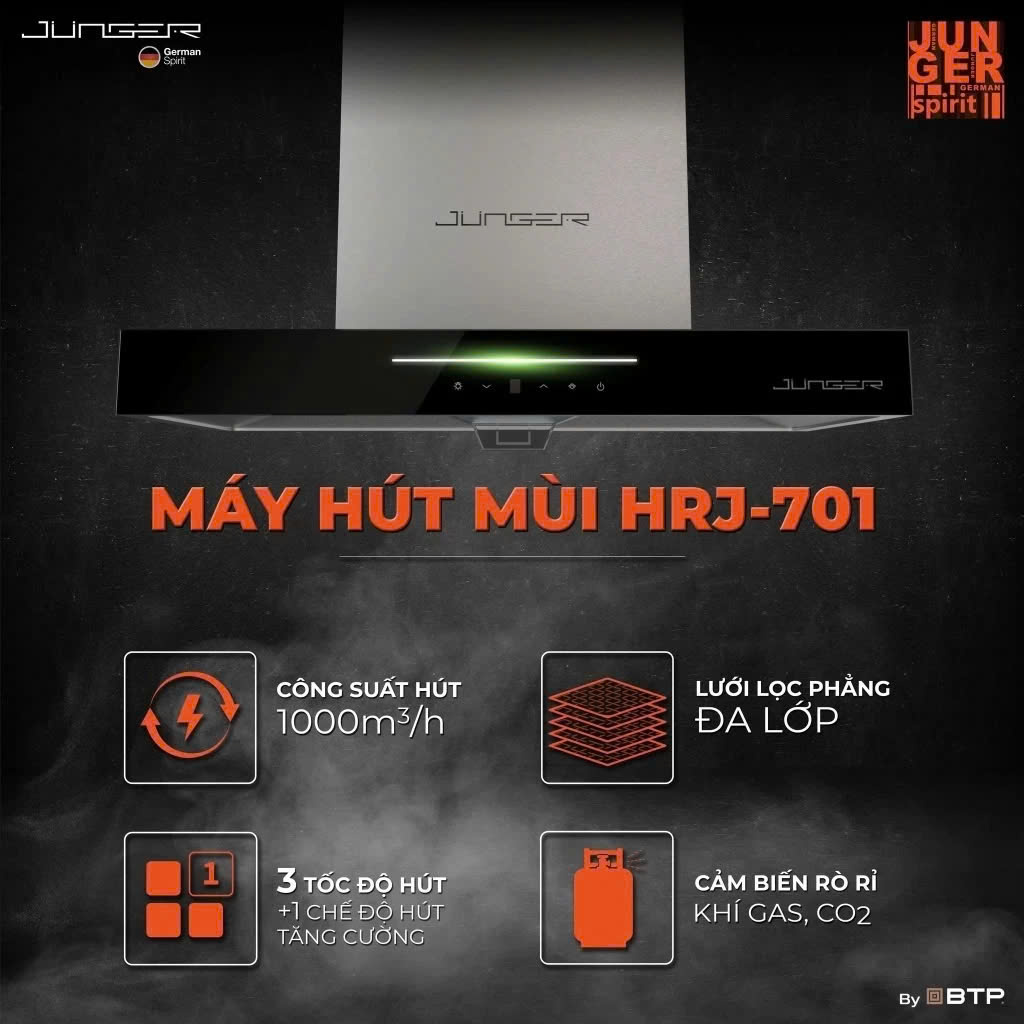 Máy Hút Mùi Junger HRJ-701 Bạc - Giải Pháp Tuyệt Vời Cho Không Gian Bếp Hiện Đại