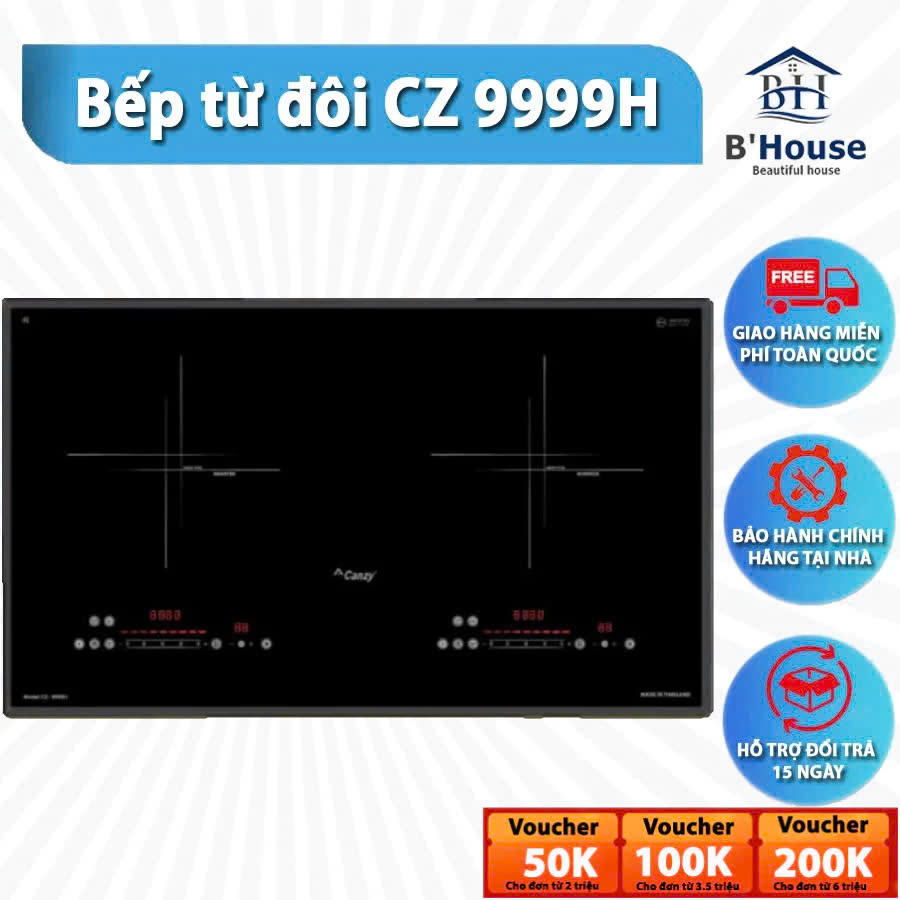 bếp từ đôi Canzy 9999H bếp từ đôi Inverter tiết kiệm điện bếp từ 2 vùng nấu
