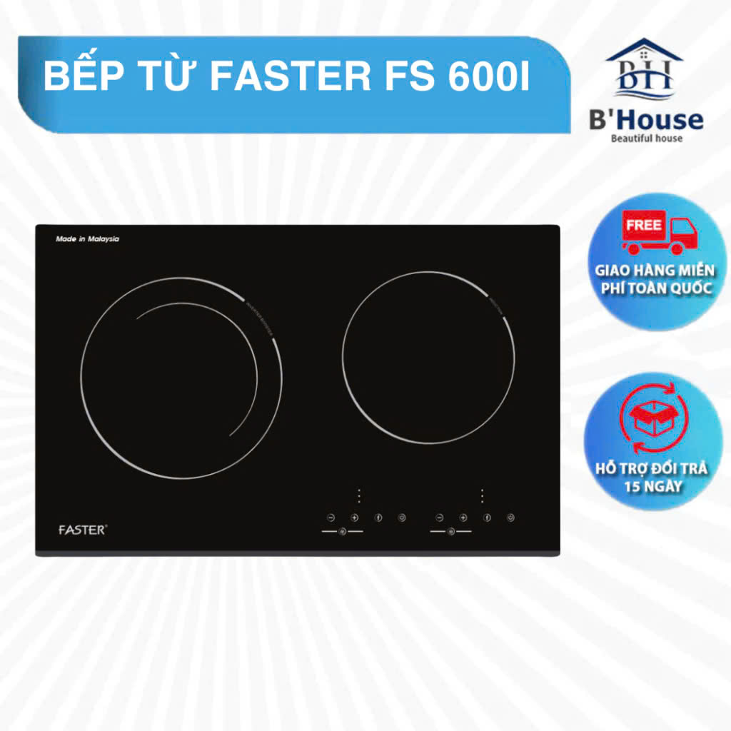 bếp từ đôi tiết kiệm điện bếp từ Faster mặt kính đen sang trọng bếp từ 2 vùng nấu Faster 600i