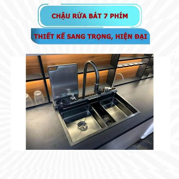 Chậu rửa bát 7 phím inox 304 cao cấp | Vòi đồng Chậu inox 304 CRB 013
