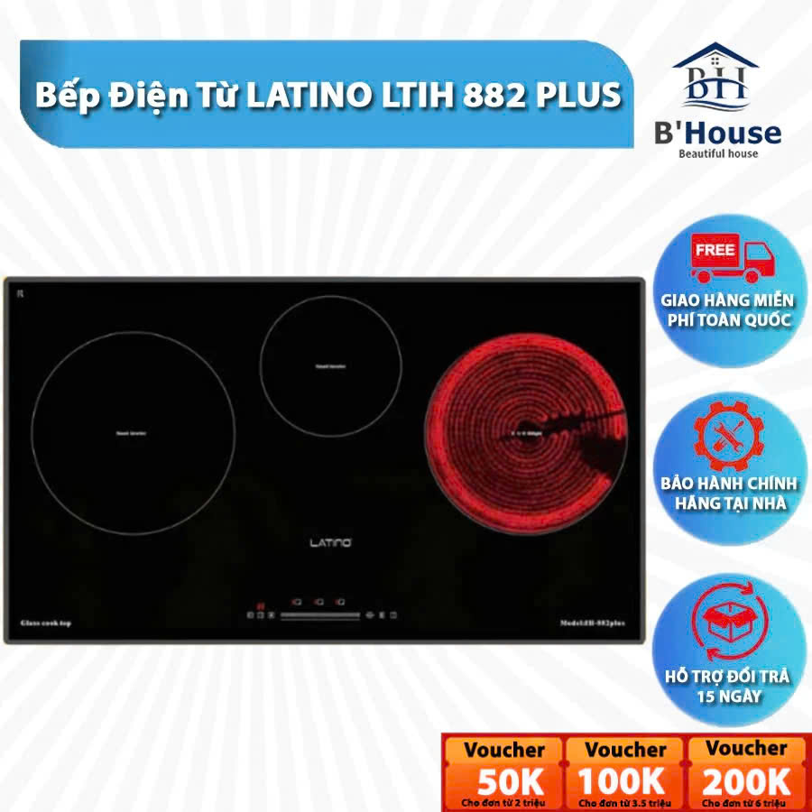 Bếp Điện Từ LATINO - LT-IH 882 PLUS 3 Vùng Nấu - 2 Từ 1 Hồng Ngoại: Hiện Đại, Tiện Lợi, Bảo Hành Chính Hãng 3 Năm