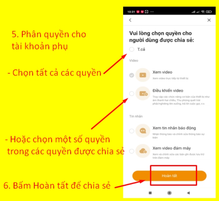 Phân quyền sử dụng cho tài khoản IMOU phụ