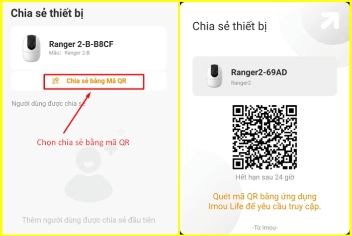 Chia sẻ quyền sử dụng camera IMOU cho điện thoại khác bằng cách quét mã QR