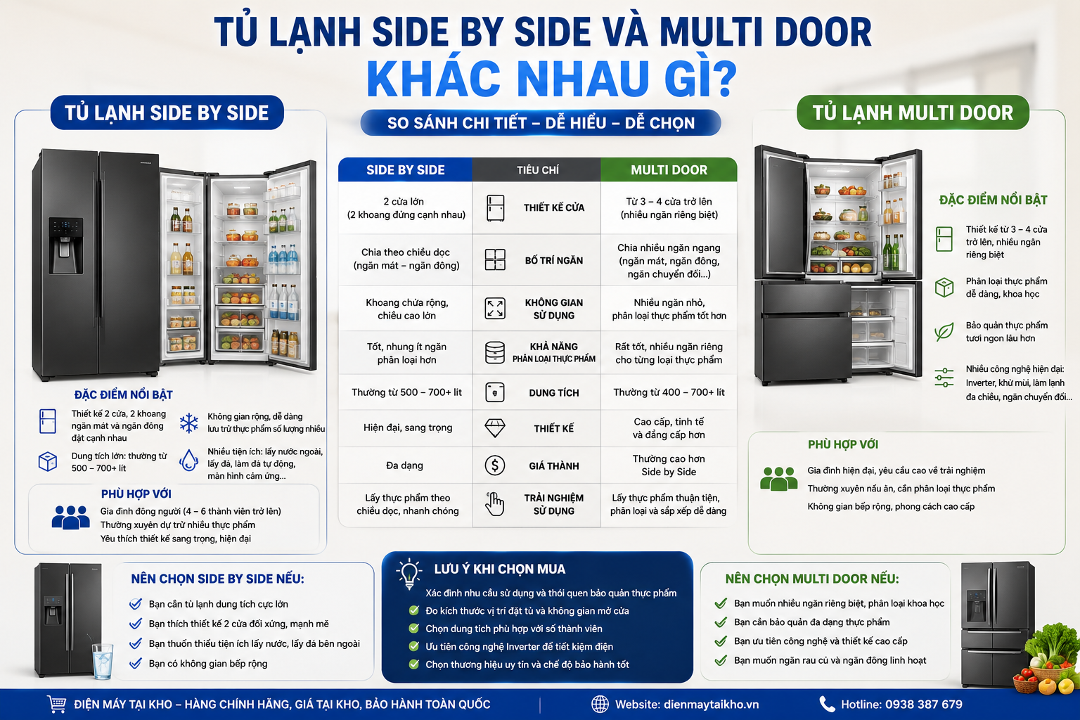 Tủ Lạnh Side By Side Và Multi Door Khác Nhau Gì? Nên Mua Loại Nào?