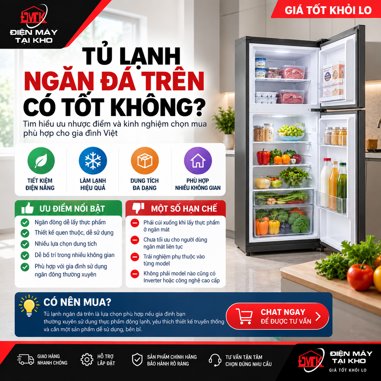 Tủ Lạnh Ngăn Đá Trên Có Tốt Không? Ưu Nhược Điểm Chọn Mua