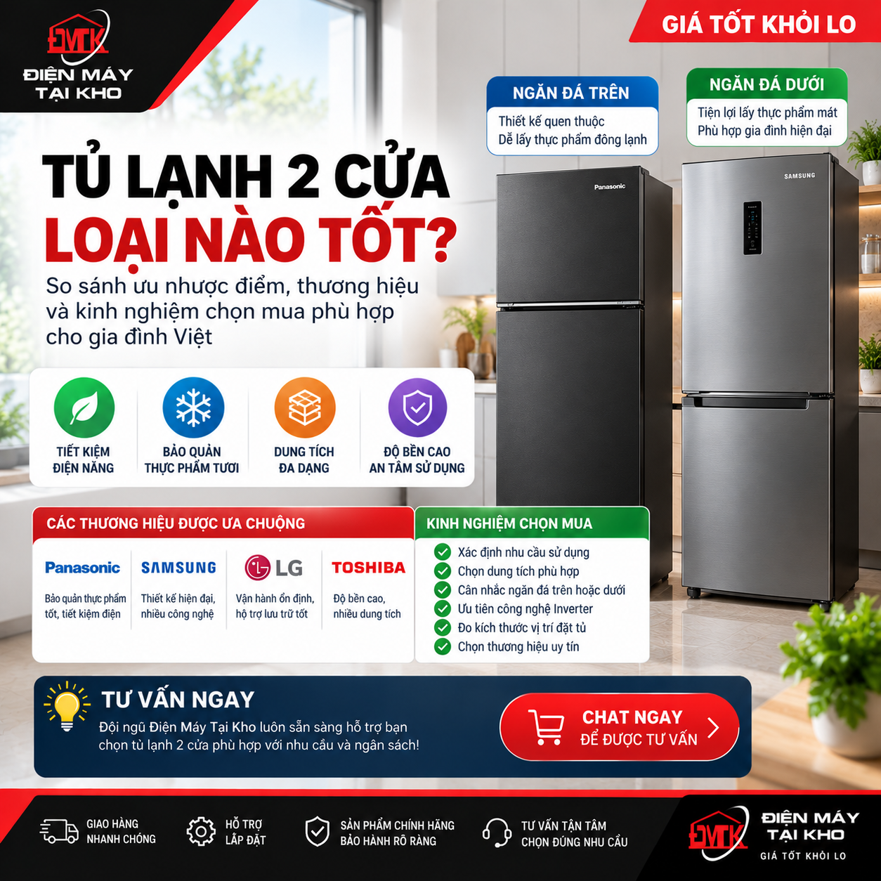 Tủ Lạnh 2 Cửa Loại Nào Tốt? Kinh Nghiệm Chọn Tủ Lạnh Phù Hợp Gia Đình