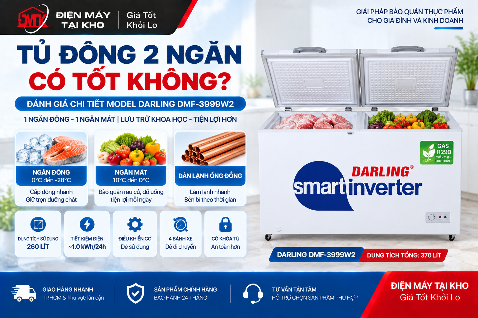 Tủ Đông 2 Ngăn Có Tốt Không? Đánh Giá Darling DMF-3999W2