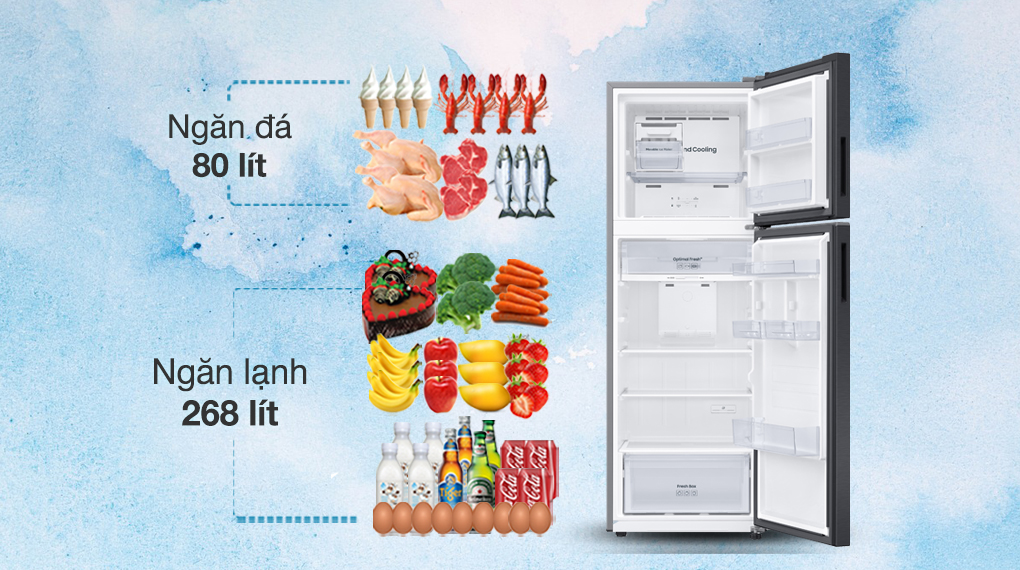 Tủ lạnh Samsung Inverter 348 lít RT35CG5424B1SV phân chia dung tích hai ngăn hợp lý, đáp ứng tốt cho gia đình từ 3 - 4 người
