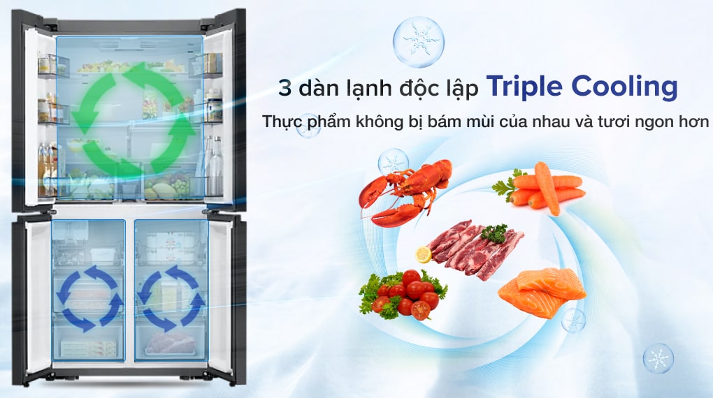 Tủ lạnh Samsung Inverter 599 lít Multi Door Bespoke RF60A91R177/SV giữ thực phẩm tươi ngon hơn và không bị bám mùi của nhau