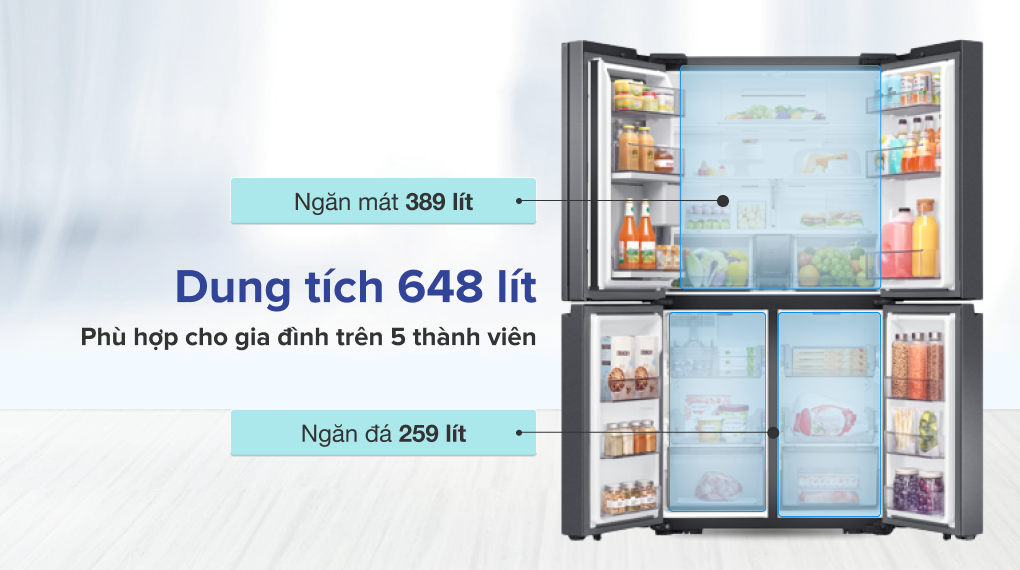 Tủ lạnh Samsung Inverter 648 lít RF59C766FB1/SV có ngăn đá lên đến 259 lít