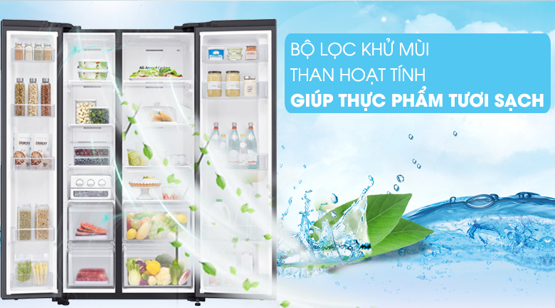 Tủ lạnh Samsung Inverter 655 lít Side By Side RS62R5001B4/SV không có mùi hôi khó chịu nhờ bộ lọc than hoạt tính siêu hiệu quả