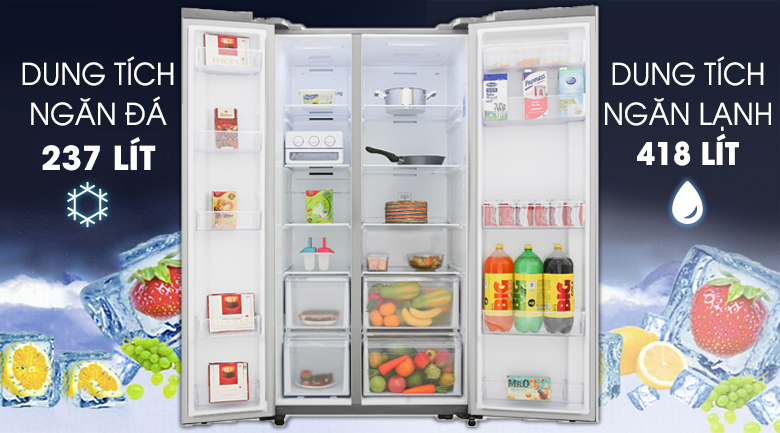 Tủ lạnh Samsung Inverter 655 lít RS62R5001M9/SV có dung tích đáp ứng nhu cầu lưu trữ thực phẩm cho gia đình từ 5 thành viên trở lên