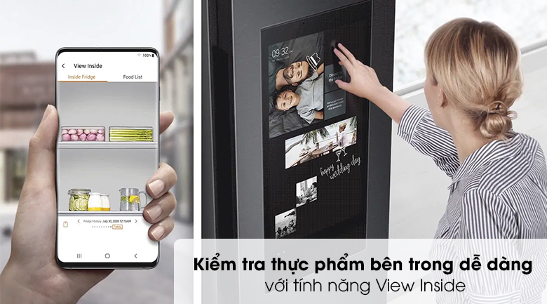 Dễ dàng kiểm tra thực phẩm mọi lúc mọi nơi với Tủ lạnh Samsung Inverter 616 lít Side By Side Family Hub RS64T5F01B4/SV