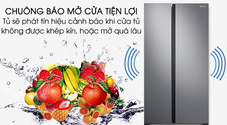 Tủ lạnh Samsung Inverter 655 lít RS62R5001M9/SV tự động phát ra cảnh báo nếu cửa tủ được mở quá lâu tránh gây lãng phí điện năng