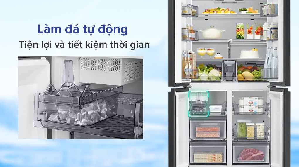Hệ thống làm đá tiện lợi và nhanh chóng của Tủ lạnh Samsung Inverter 599 lít Multi Door Bespoke RF60A91R177/SV