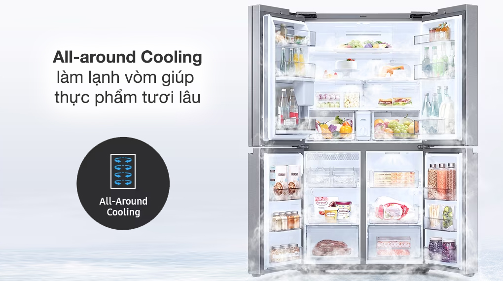 Tủ lạnh Samsung Inverter 648 lít Multi Door Bespoke RF59CB66F8S/SV duy trì thực phẩm luôn tươi ngon nhờ công nghệ làm lạnh và công nghệ bảo quản hiện đại