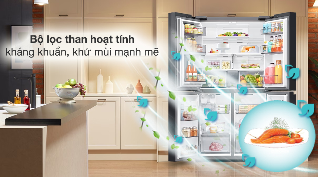 Tủ lạnh Samsung Inverter 648 lít Multi Door Bespoke RF59CB66F8S/SV khử sạch mùi hôi khó chịu mang lại không khí trong lành để lưu trữ thực phẩm