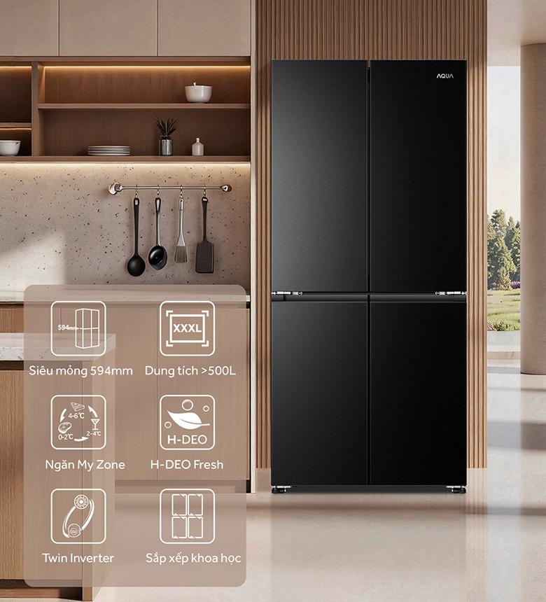 Tủ lạnh AQUA AQR-M570XA(FS) Inverter 506 lít