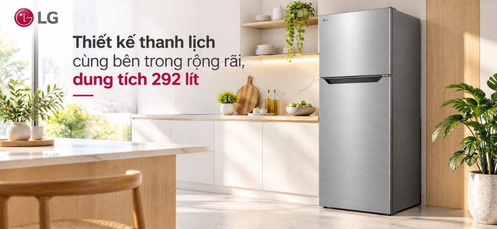Tủ lạnh LG Inverter 292 lít T30SV thiết kế 2 cửa màu bạc hiện đại