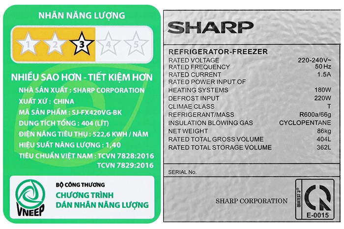 Tủ lạnh Sharp Multi Door Inverter 362 lít SJ-FX420VG-BK