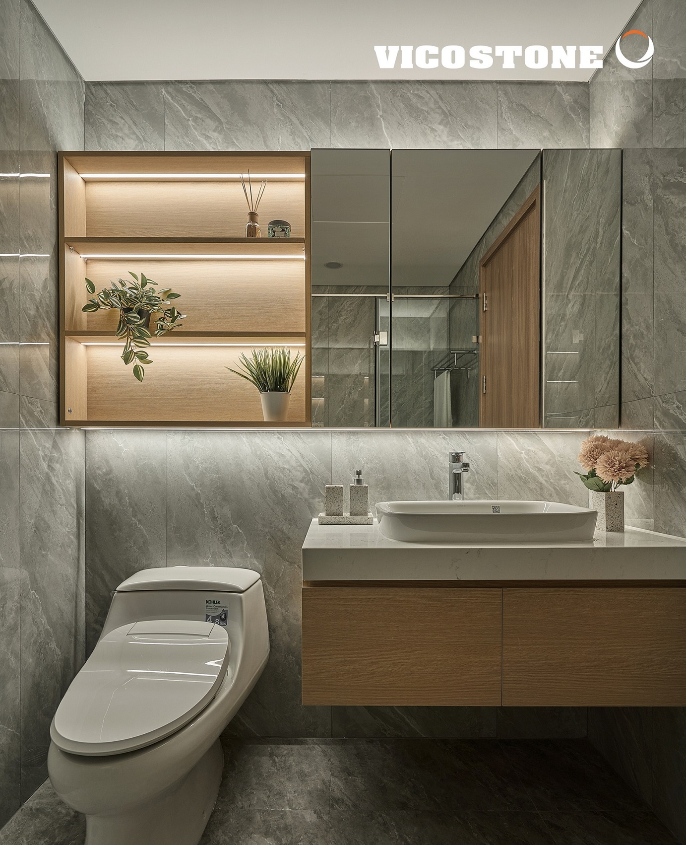 Ứng dụng Vicostone Misterio BQ8815 tại khu vực lavabo Skyline