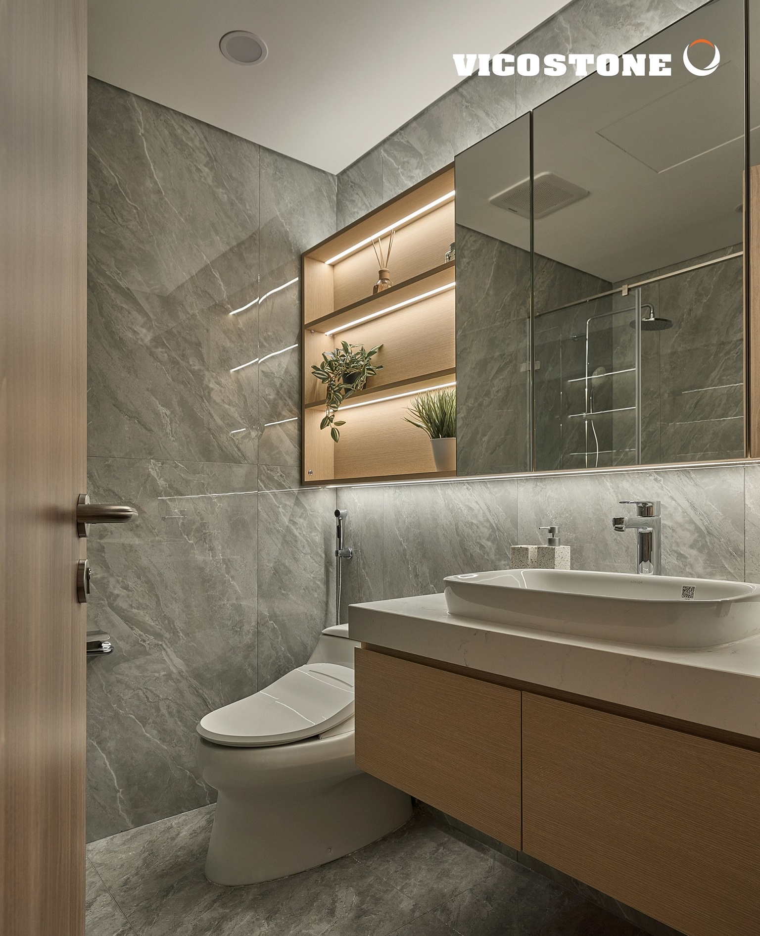 Ứng dụng Vicostone Misterio BQ8815 tại khu vực lavabo