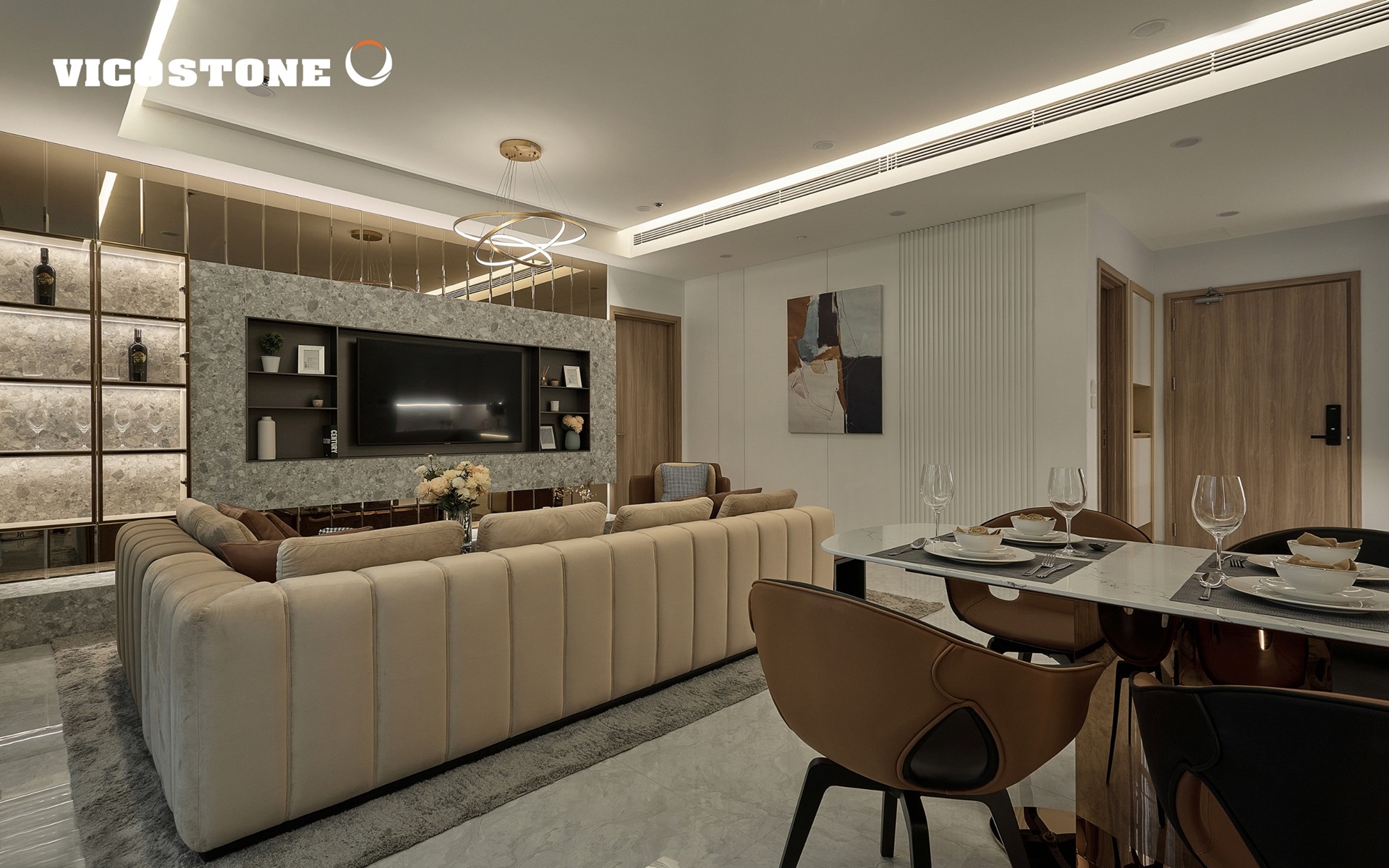 Mặt bàn bếp sử dụng đá Vicostone Misterio BQ8815 tại Endless Skyline Westlake