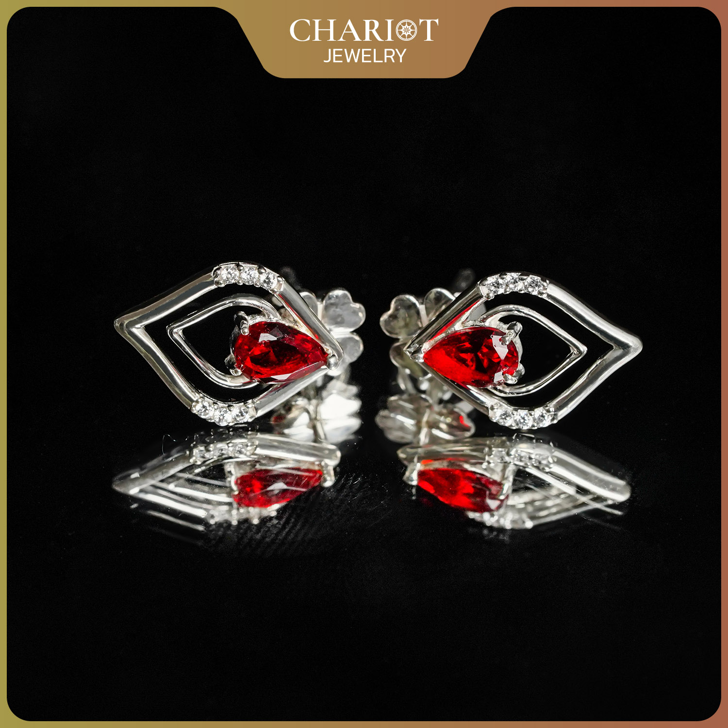 Khuyên tai bạc s925 ECJ03 hình thoi, đính đá xinh xắn cho nữ s925 ChariotJewelry