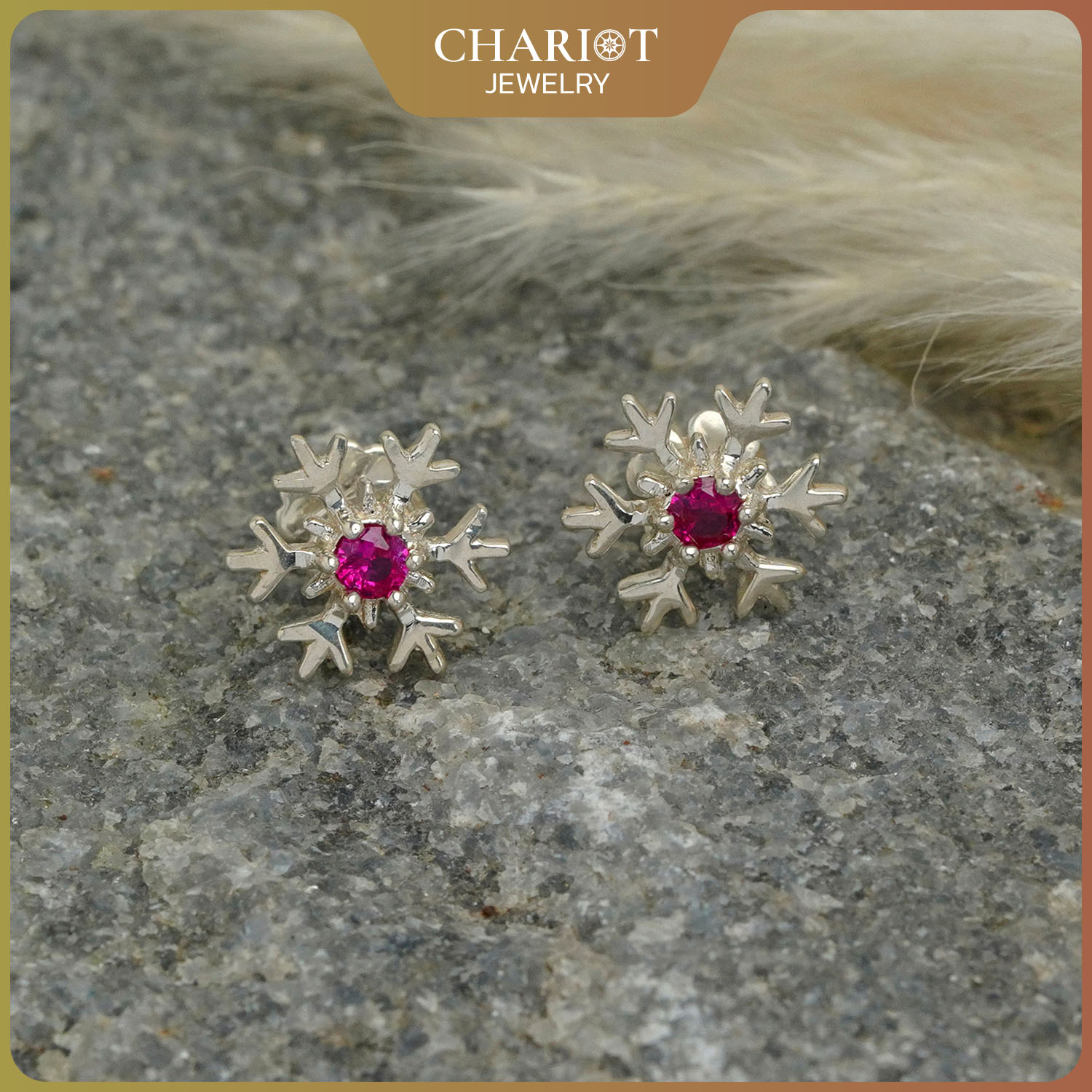 Khuyên tai bạc ECJ04 bông tuyết nhỏ xinh, đính đá lấp lánh ChariotJewelry